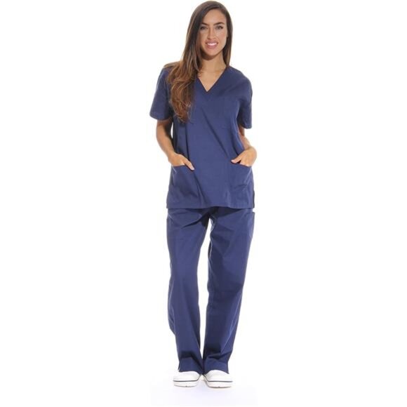 Just Love Women's Six Pocket Medical Scrubs Set (V-Neck with Cargo Pant) - Picture 1 of 4